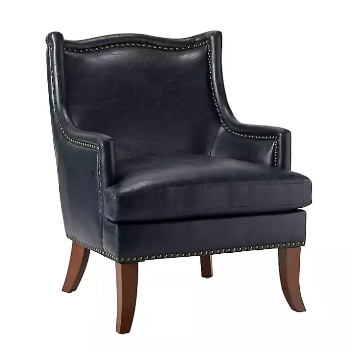 Navy Faux Leather Wingback Accent Chair