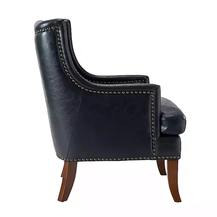 Navy Faux Leather Wingback Accent Chair