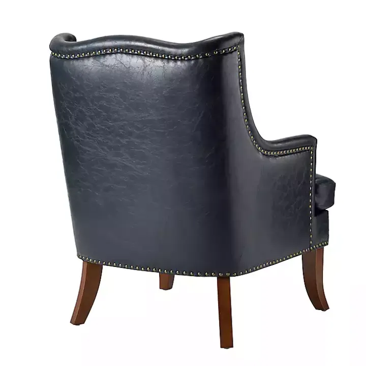 Navy Faux Leather Wingback Accent Chair