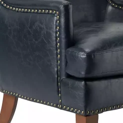 Navy Faux Leather Wingback Accent Chair