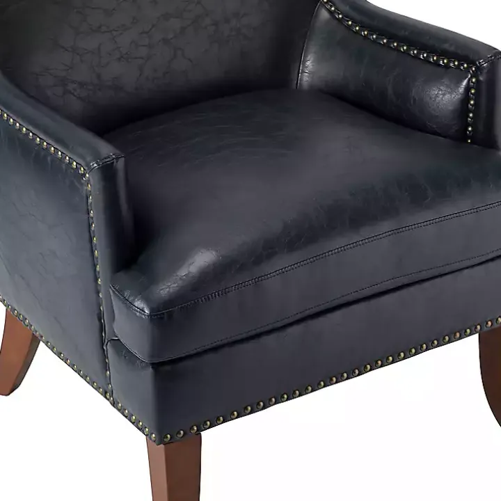 Navy Faux Leather Wingback Accent Chair