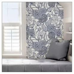 Navy Floral Garden Peel & Stick Wallpaper