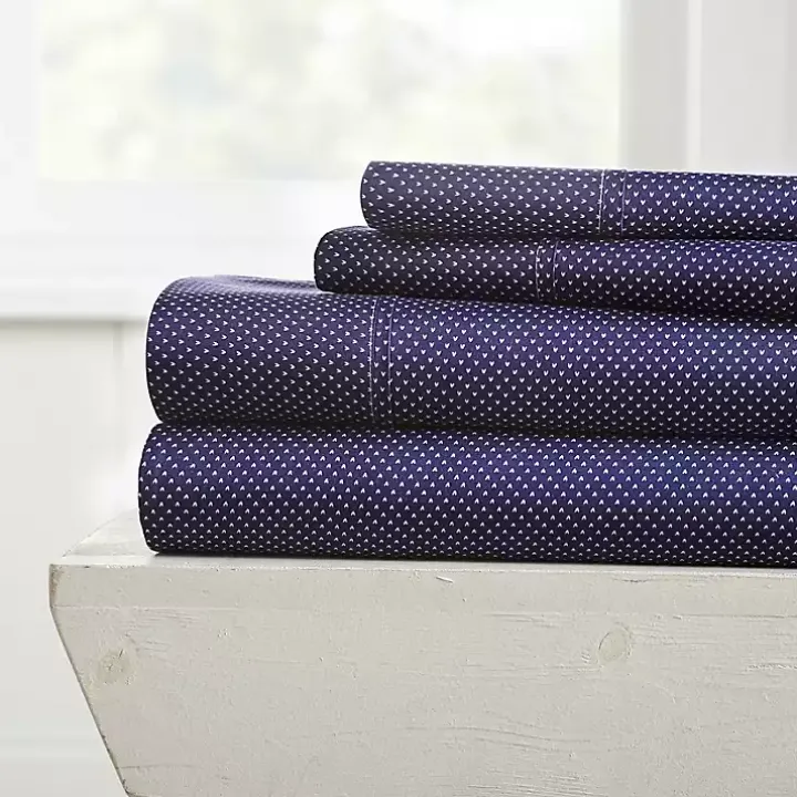 Navy Hearts 4-pc. California King Sheet Set