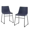 Navy Leather Industrial Dining Chairs, Set of 2