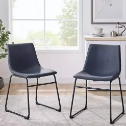 Navy Leather Industrial Dining Chairs, Set of 2