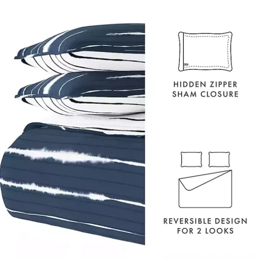 Navy Linear Reversible 3-pc. Queen Quilt Set