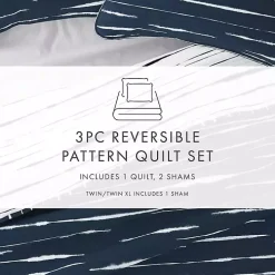 Navy Linear Reversible 2-pc. Twin Quilt Set