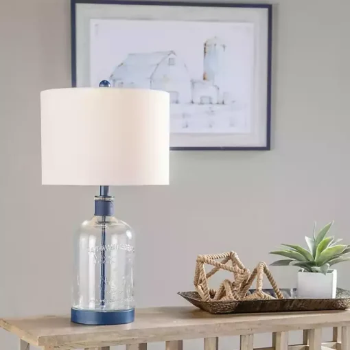 Navy Metal and Glass Jar Table Lamp