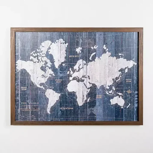 Navy Old World Map Framed Art Print