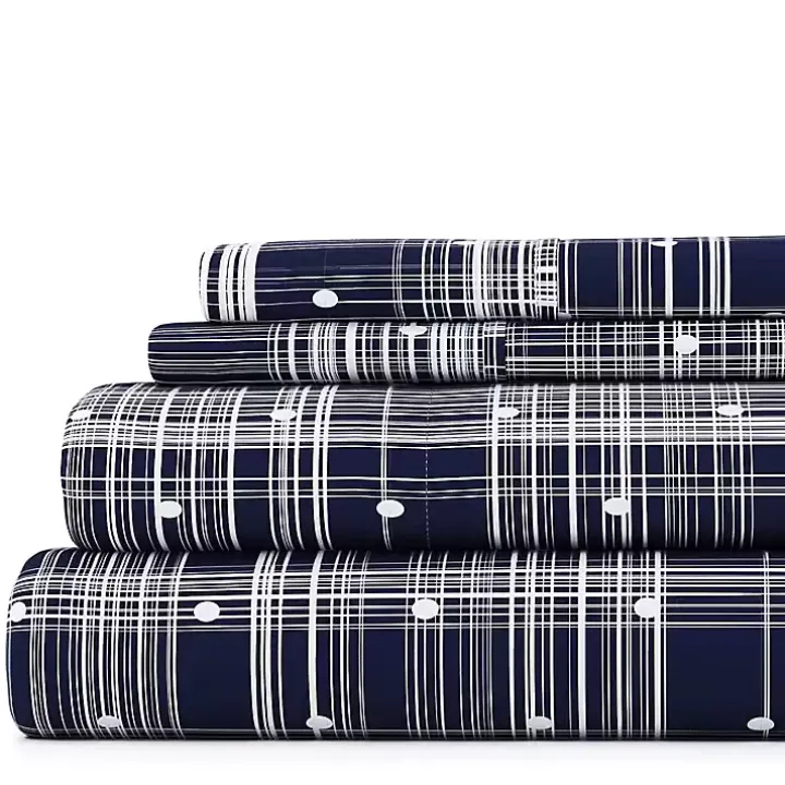 Navy Plaid Polka Dot 3-pc. Twin Sheet Set