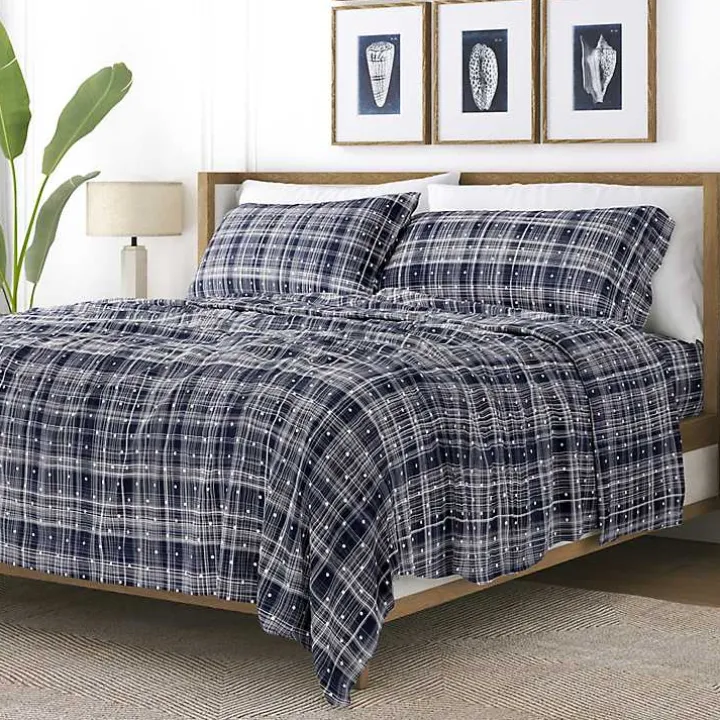 Navy Plaid Polka Dot 3-pc. Twin Sheet Set