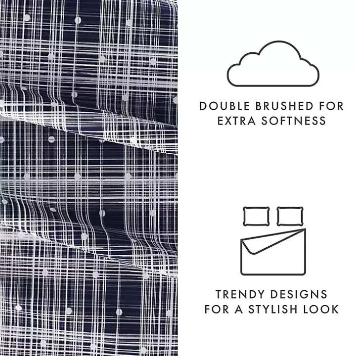Navy Plaid Polka Dot 3-pc. Twin Sheet Set