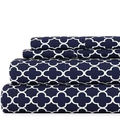 Navy Quatrefoil 4-pc. California King Sheet Set