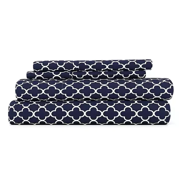 Navy Quatrefoil 4-pc. Full Sheet Set