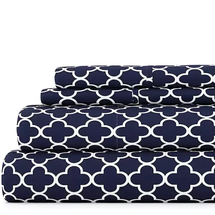 Navy Quatrefoil 4-pc. Full Sheet Set