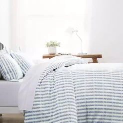 Navy Rugged Stripes Puffed 3-pc. Queen Duvet Set