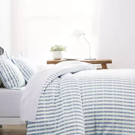 Navy Rugged Stripes Puffed 3-pc. Queen Duvet Set