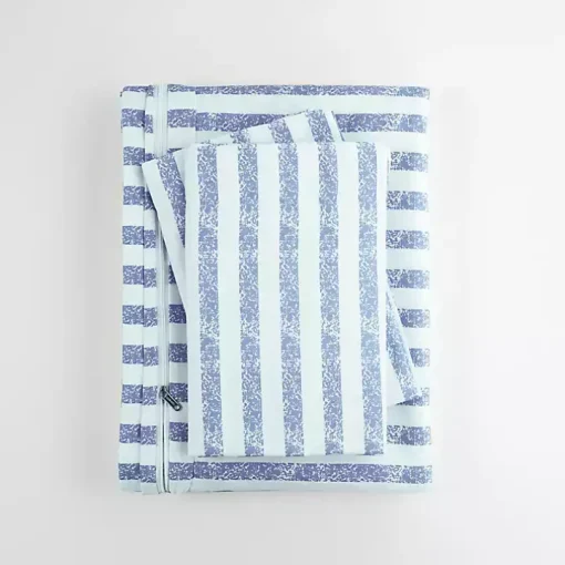 Navy Rugged Stripes Puffed 3-pc. King Duvet Set