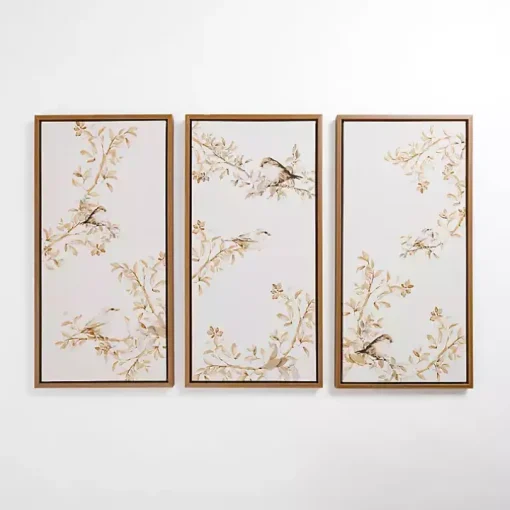 Neutral Birds Framed Canvas Art Prints, Set of 3