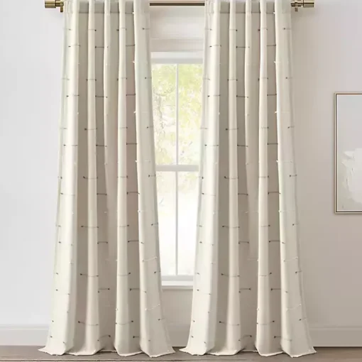 Neutral Clipped Stripe Curtain Panel Set, 84 in.