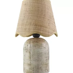 Neutral Faux Stone Table Lamp with Scalloped Shade