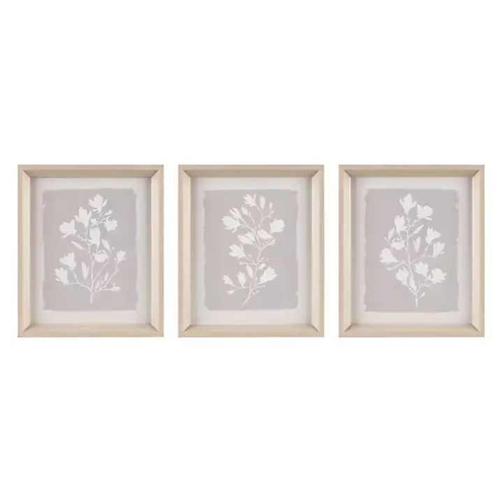 Neutral Floral Sprigs 3-pc. Framed Art Set