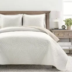 Neutral Leaf Reversible 3-pc. Full/Queen Quilt Set
