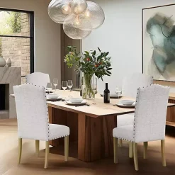 Neutral Nailhead Parsons Dining Chairs, Set of 2