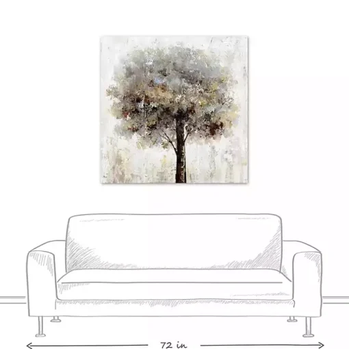 Neutral Painted Tree Square Canvas Art Print