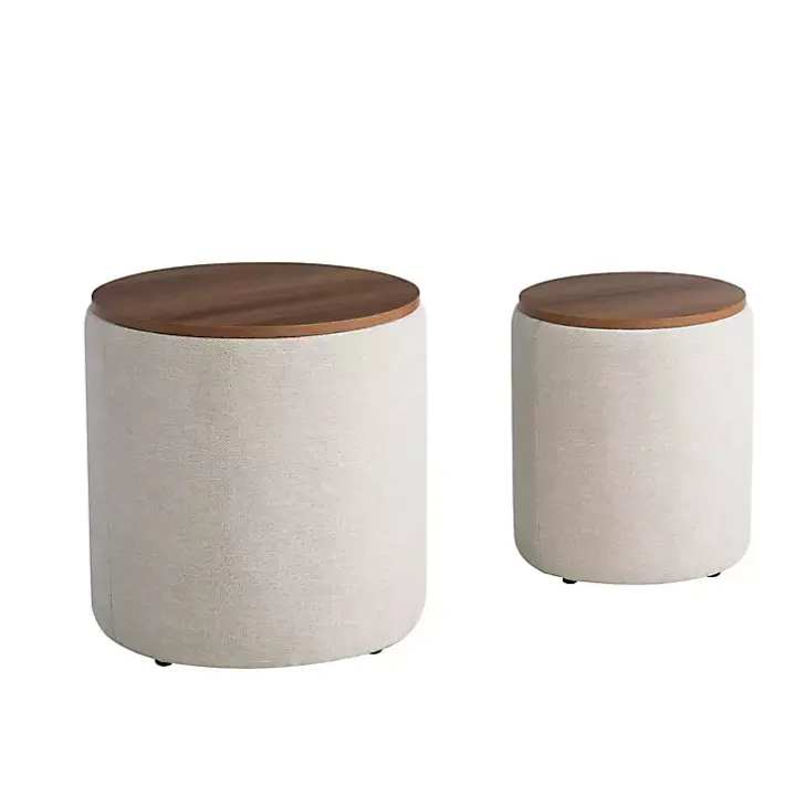 Neutral Upholstered Nesting Ottomans, Set of 2