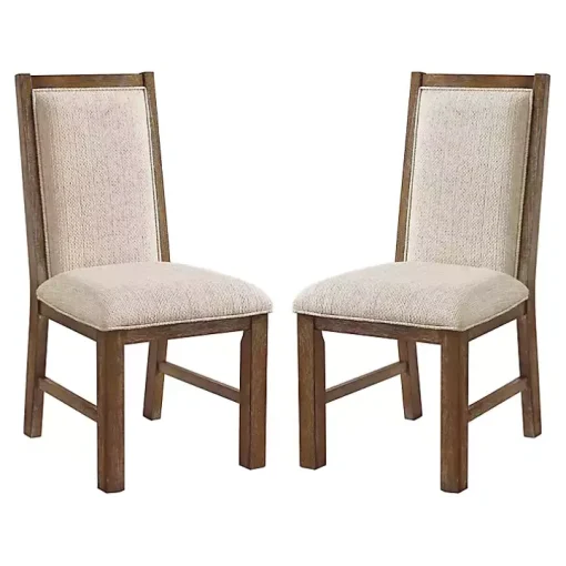 Neutral Upholstered Oak Dining Chairs, Set of 2