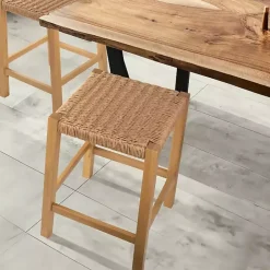 Newport Natural Wood and Rattan Counter Stool