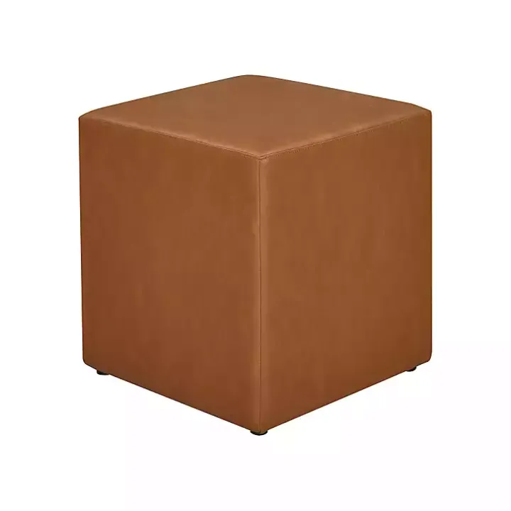 Newton Carmel Faux Leather Square Ottoman