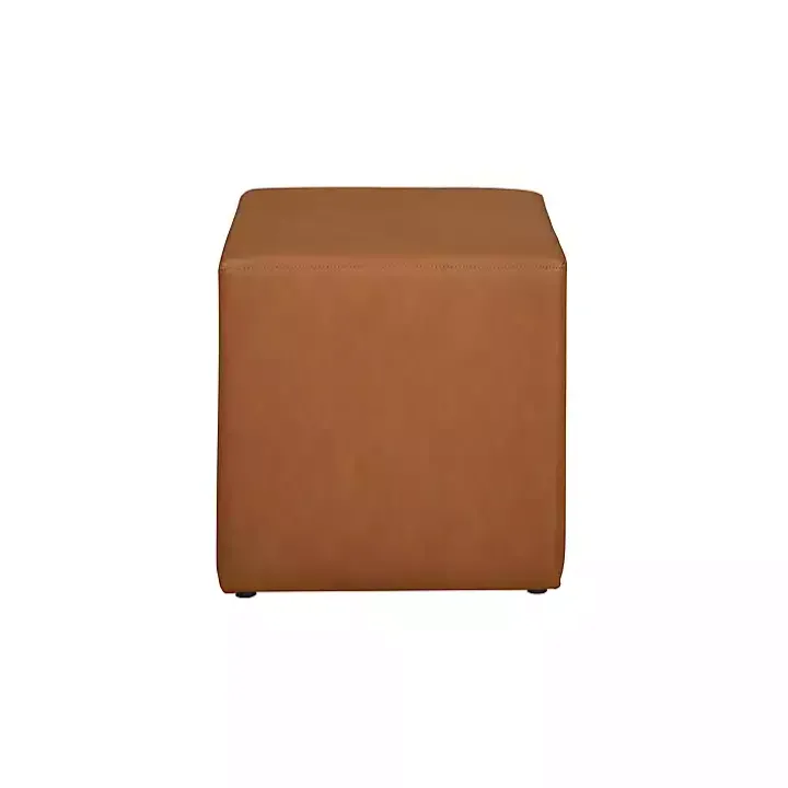 Newton Carmel Faux Leather Square Ottoman