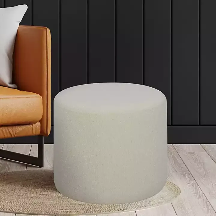 Newton Ivory Boucle Cylinder Ottoman