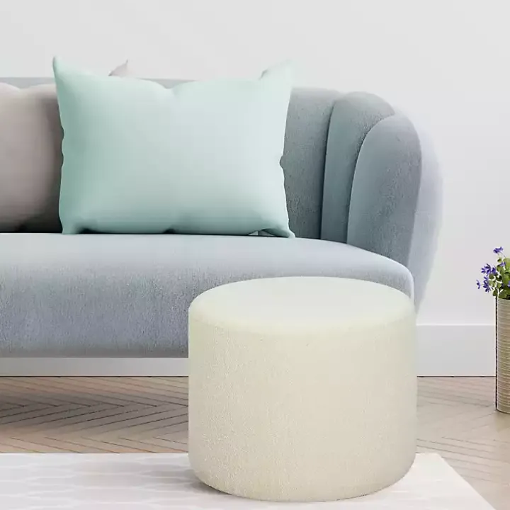 Newton Ivory Boucle Cylinder Ottoman
