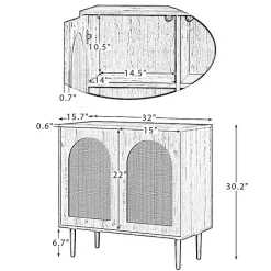 Oak Wood and Arched Rattan 2-Door Cabinet