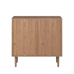 Oak Wood and Arched Rattan 2-Door Cabinet