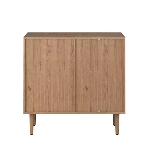 Oak Wood and Arched Rattan 2-Door Cabinet