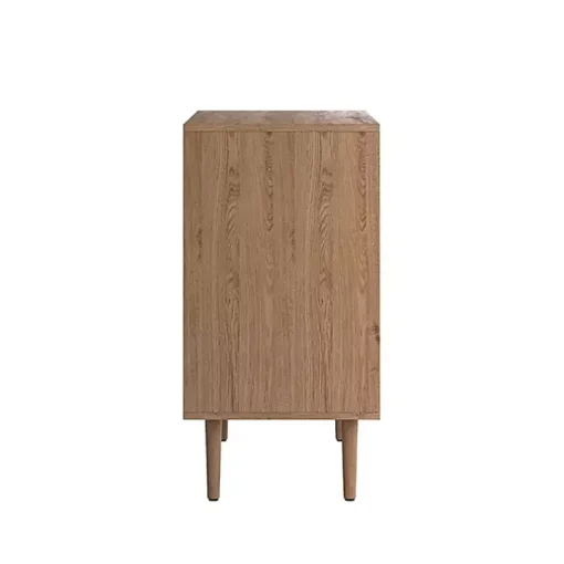 Oak Wood and Arched Rattan 2-Door Cabinet