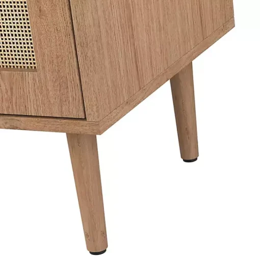 Oak Wood and Arched Rattan 2-Door Cabinet