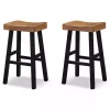 Oak Wood Backless Cooper Bar Stools, Set of 2