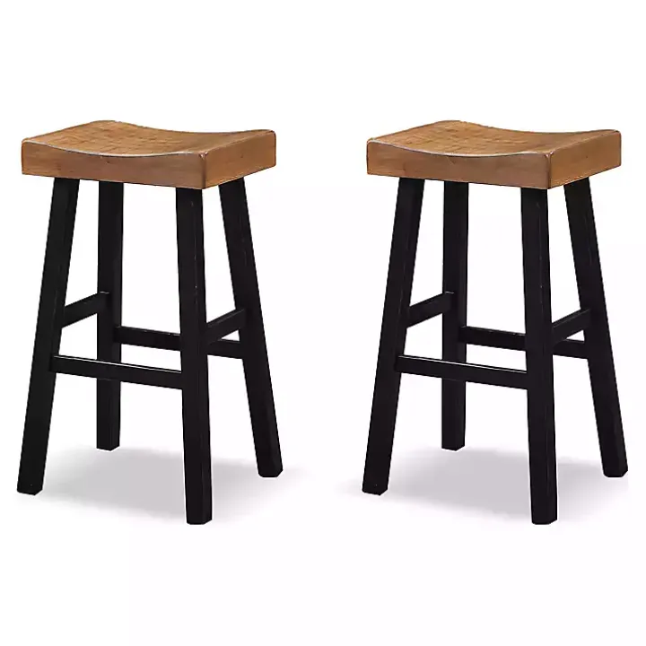 Oak Wood Backless Cooper Bar Stools, Set of 2