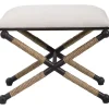 Oatmeal Upholstered Wrapped Rope Frame Bench