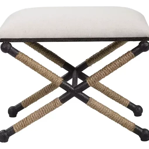 Oatmeal Upholstered Wrapped Rope Frame Bench