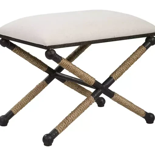 Oatmeal Upholstered Wrapped Rope Frame Bench