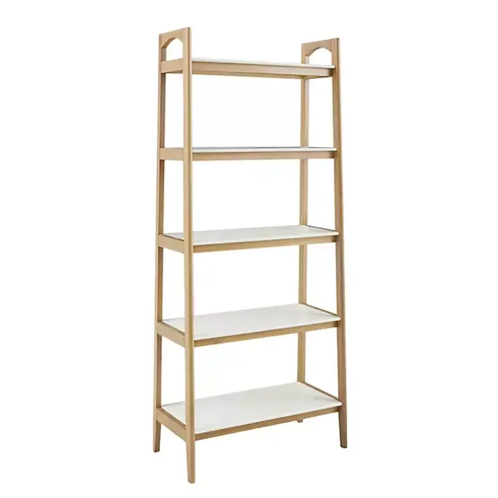 Off White Wood Shelves with Natural Frame Bookcase