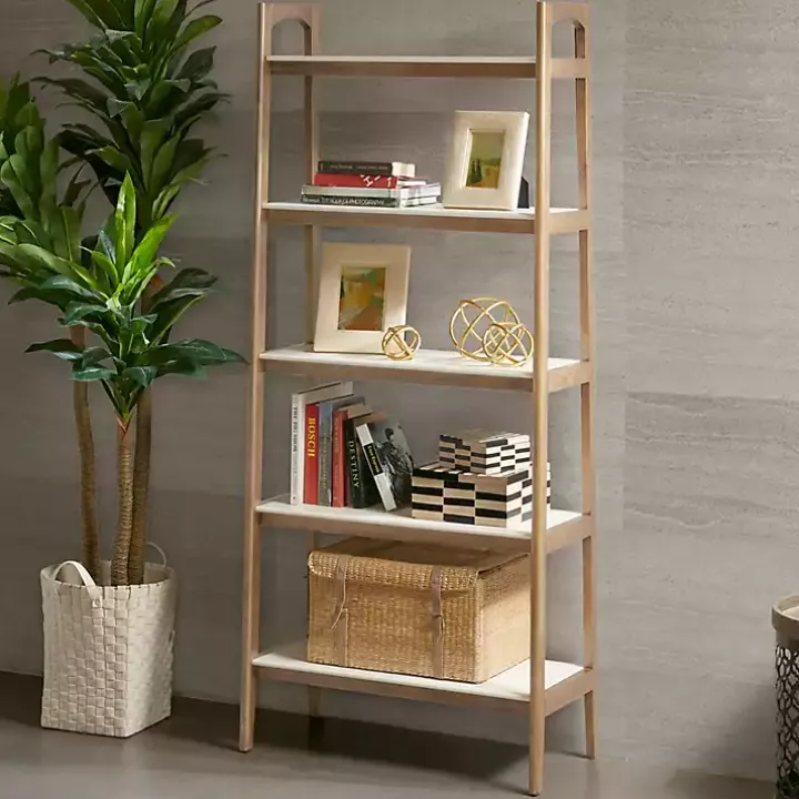 Off White Wood Shelves with Natural Frame Bookcase