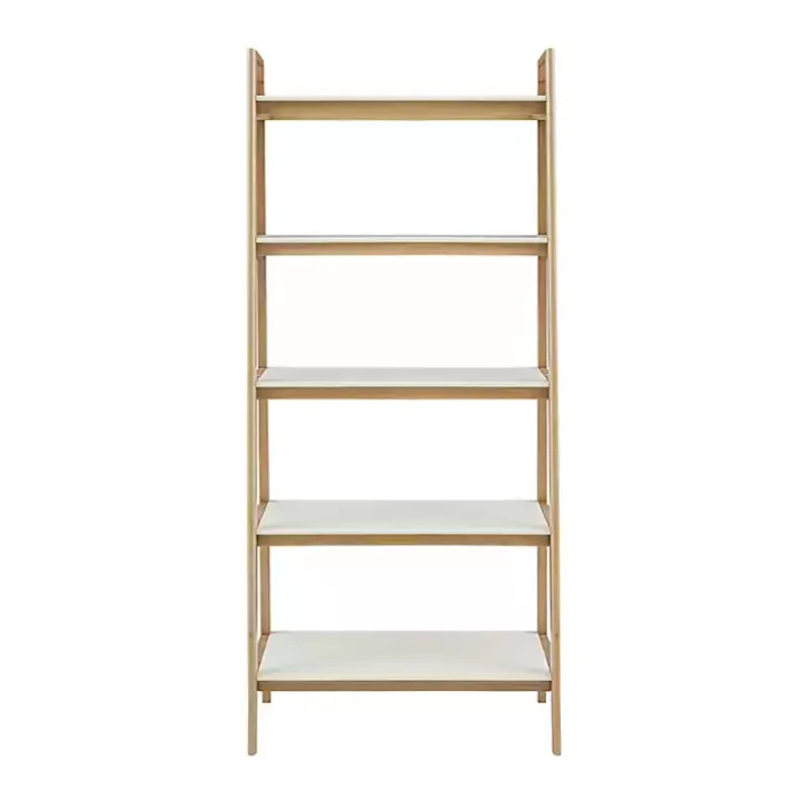 Off White Wood Shelves with Natural Frame Bookcase