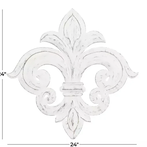 Off-White Distressed Fleur De Lis Wall Decoration